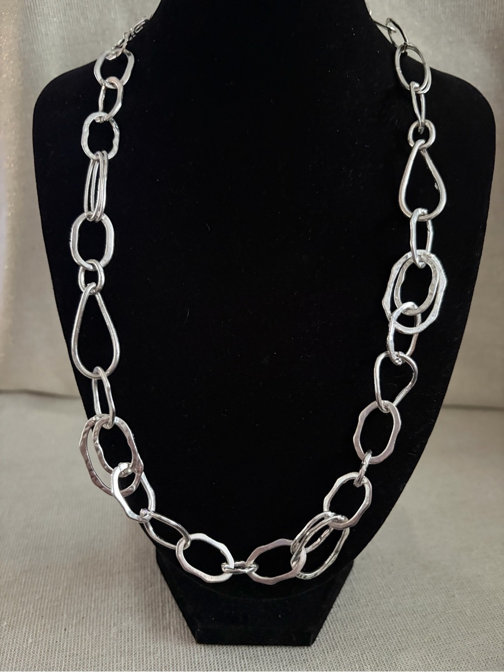 Hammered Silver-Link Long Necklace - Contemporary Chain